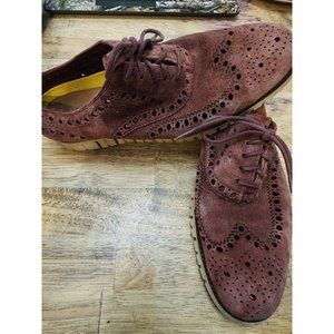 COLE HAAN Kudu Wine Nubuck Leather Suede Zerogrand Wingtip Shoes Men's Size 11.5